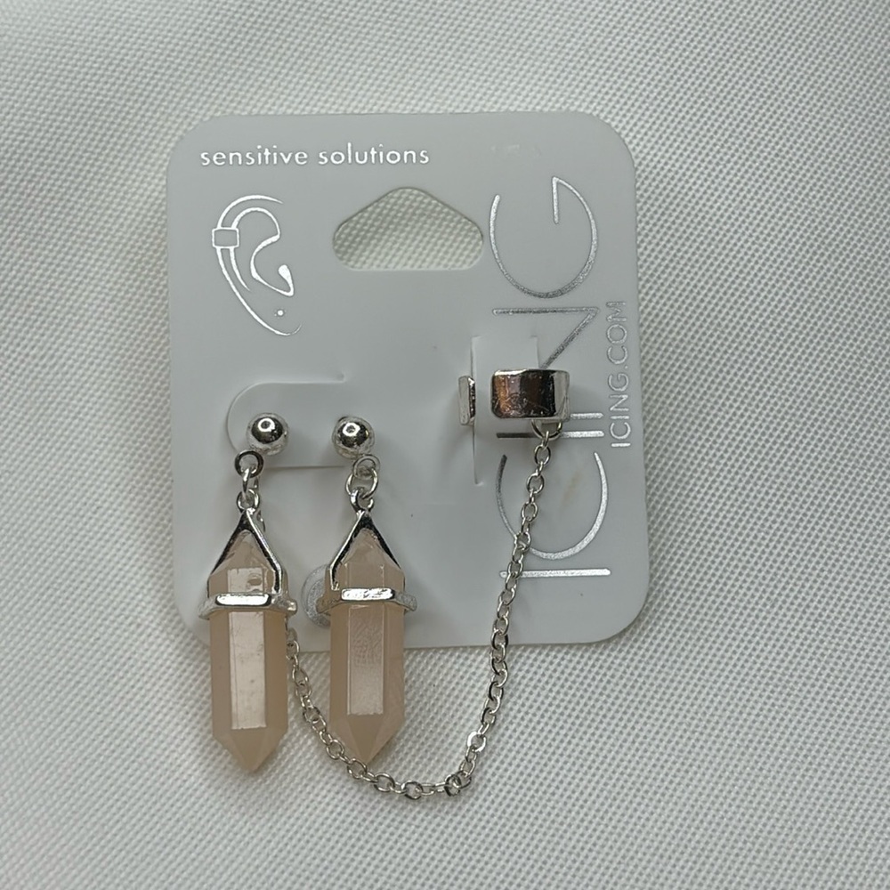 Icing Mystical Gem Cuff Earrings Silver